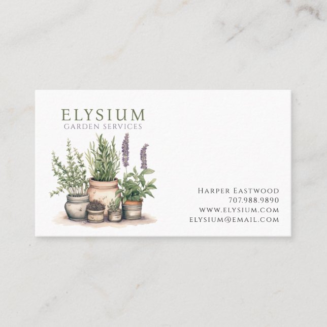 Potted Plants Watercolor Gardener Business Card (Front)