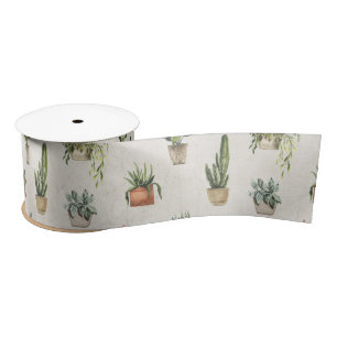 Potted Plants Watercolor  Satin Ribbon