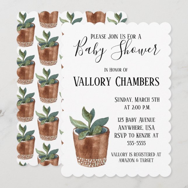 Potted Succulent Cactus Baby Shower Invitation (Front/Back)
