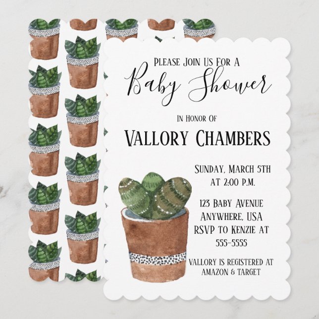 Potted Succulent Cactus Baby Shower Invitation (Front/Back)