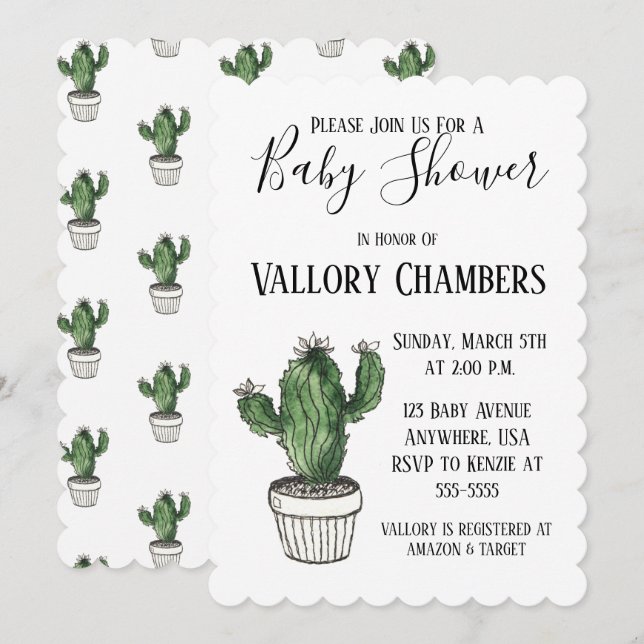 Potted Succulent Cactus Baby Shower Invitation (Front/Back)