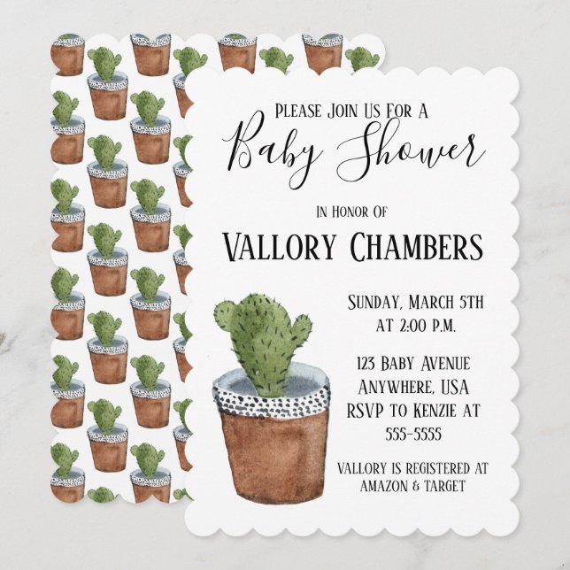 Potted Succulent Cactus Baby Shower Invitation (Front/Back)