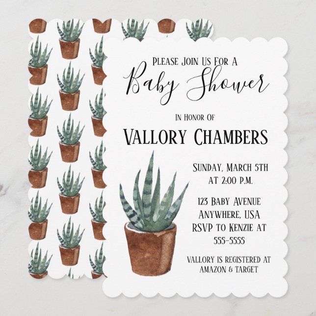 Potted Succulent Cactus Baby Shower Invitation (Front/Back)