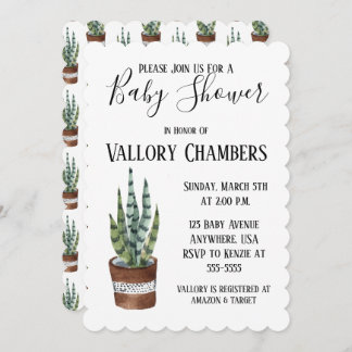Potted Succulent Cactus Baby Shower Invitation