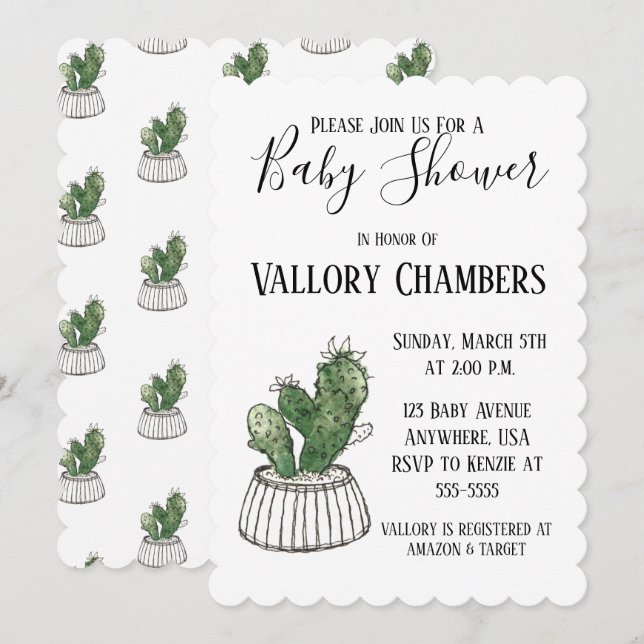 Potted Succulent Cactus Baby Shower Invitation (Front/Back)