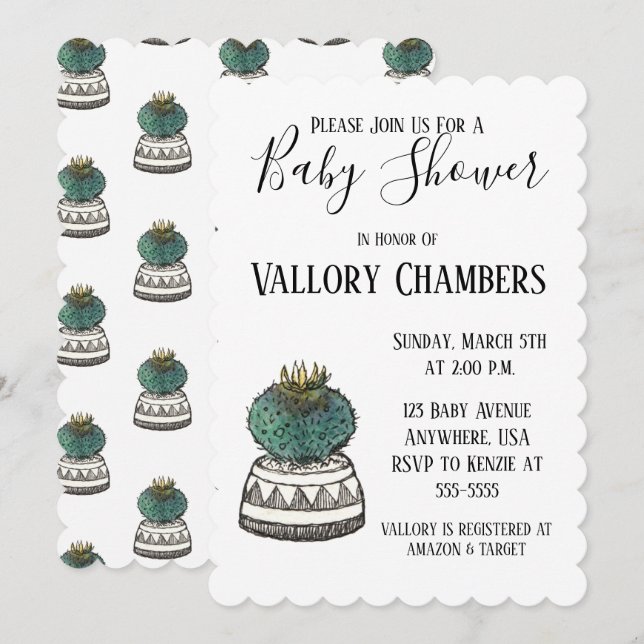Potted Succulent Cactus Baby Shower Invitation (Front/Back)
