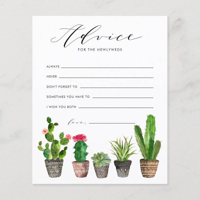 Potted Succulents and Cactus Wedding Advice Card (Front)