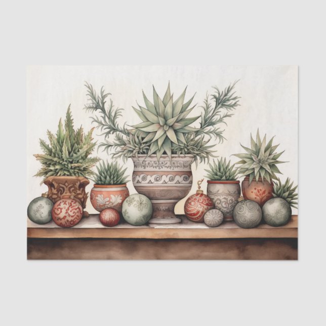 Potted Succulents Southwestern Cactus Christmas Tissue Paper (Front)