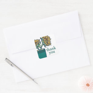 Potted Sunflowers Floral Thank You  Square Sticker