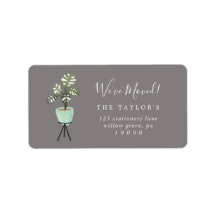 Potted Tropical Plant   Grey New Address Label