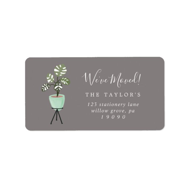 Potted Tropical Plant | Grey New Address Label (Front)