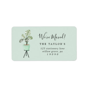 Potted Tropical Plant   Mint New Address Label