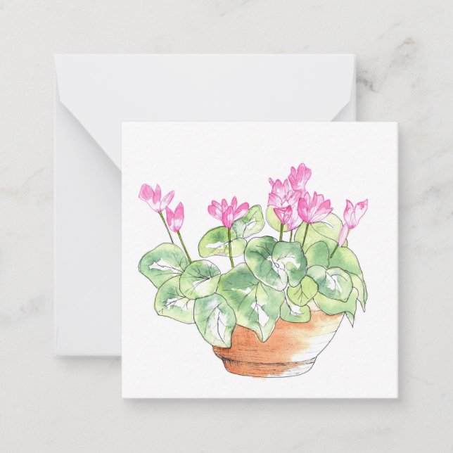 Potted Watercolor Cyclamen Card (Front)