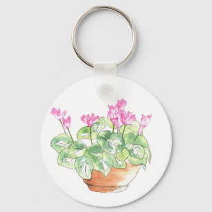 Potted Watercolor Cyclamen Key Ring