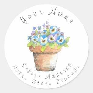 'Potted Watercolor Pansies' Address Label