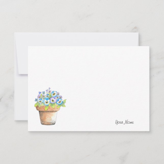 Potted Watercolor Pansies Card (Front)