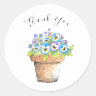 Potted Watercolor Pansies Classic Round Sticker