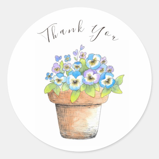 Potted Watercolor Pansies Classic Round Sticker (Front)