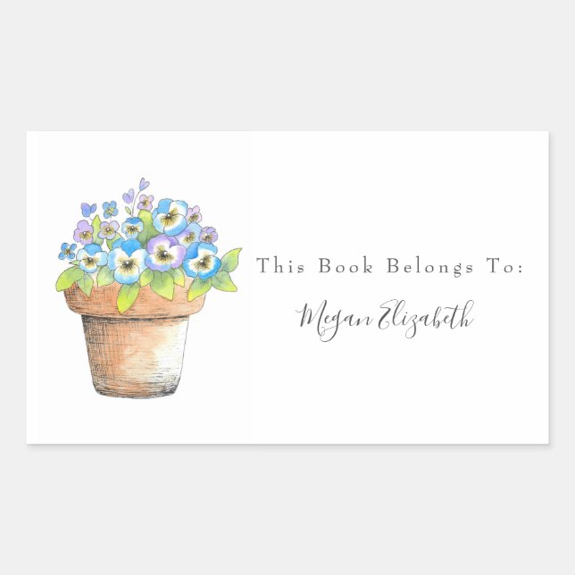 Potted Watercolor Pansies Rectangular Sticker (Front)