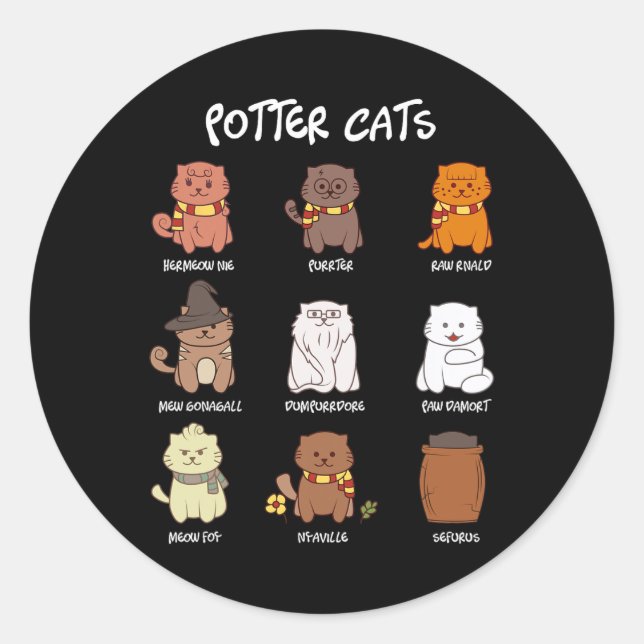 Potter Cats For Cat Lover  Classic Round Sticker (Front)