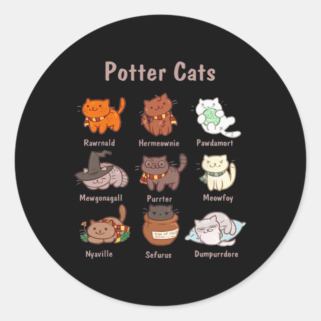 Potter Cats For Cat Lovers  Classic Round Sticker (Front)