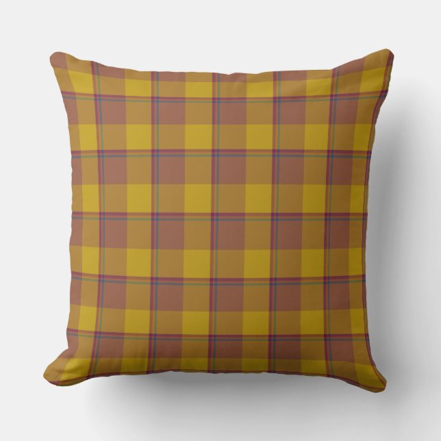 Potters Clay and Pizza Plaid Brown Gold Cushion (Front)