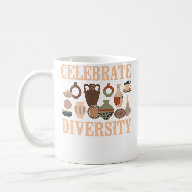 Pottery Ceramics Artist Celebrate Diversity Coffee Mug (Left)