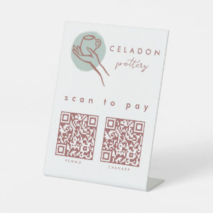 POTTERY Ceramics Shop Hand-drawn SCAN TO PAY QR Pedestal Sign