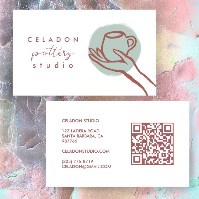 POTTERY Ceramics Studio Elegant Hand-drawn QR Code Business Card (POTTERY Ceramics Studio Elegant Hand-drawn QR Code Ceramicist Clay Artist Business Card
)