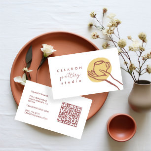 POTTERY Ceramics Studio Elegant Hand-drawn QR Code Business Card