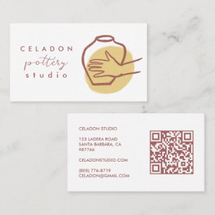 POTTERY Ceramics Studio Elegant Hand-drawn QR Code Business Card