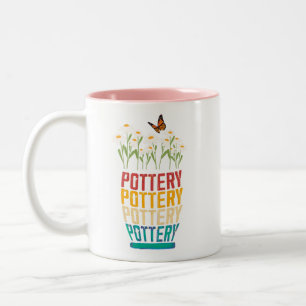 Pottery Gift, Pottery Lover, Gardeners Gift, Cla Two-Tone Coffee Mug