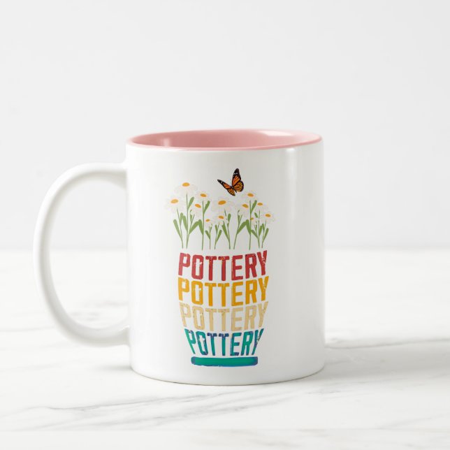 Pottery Gift,  Pottery Lover,  Gardeners Gift, Cla Two-Tone Coffee Mug (Left)