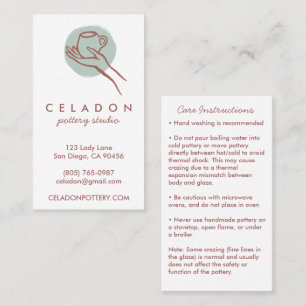 POTTERY Handmade Ceramics CARE Instructions  Business Card