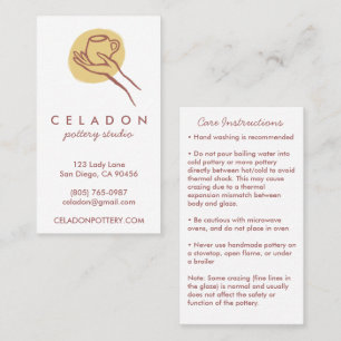 POTTERY Handmade Ceramics CARE Instructions  Business Card