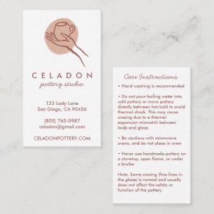 POTTERY Handmade Ceramics CARE Instructions  Business Card