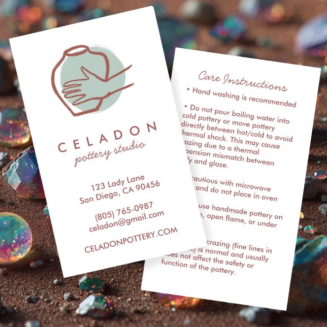 POTTERY Handmade Ceramics CARE Instructions  Business Card (POTTERY Handmade Ceramics CARE Instructions Business Card
)