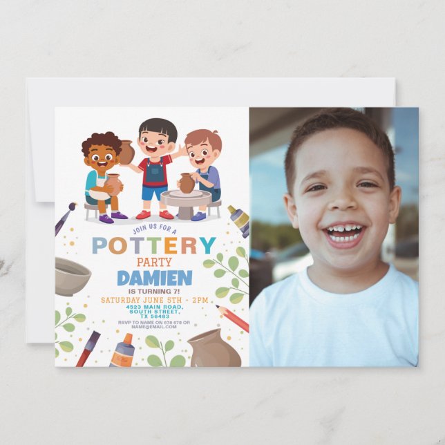 Pottery Making Crafts Clay Art Photo Boys Birthday Invitation (Front)