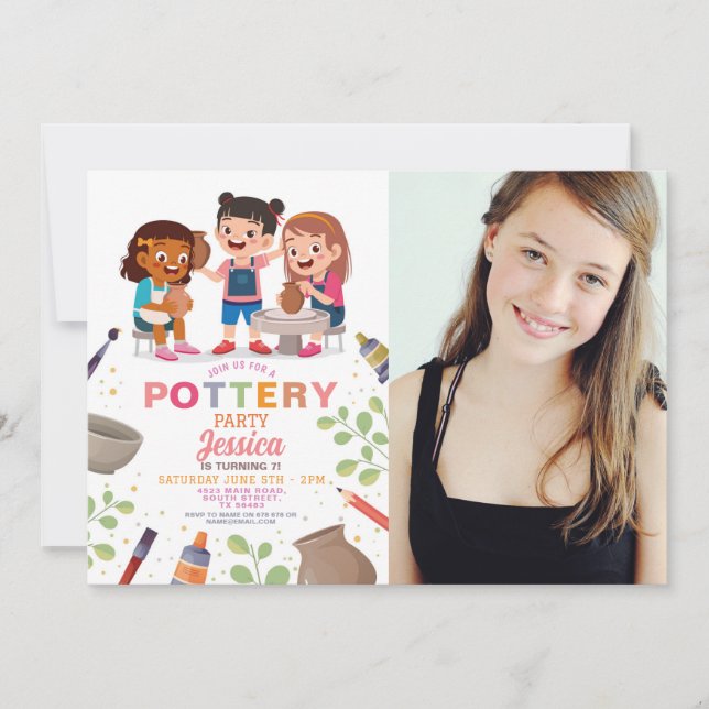 Pottery Making Crafts Clay Art Pots Photo Birthday Invitation (Front)