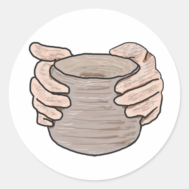 Pottery Making Hands Classic Round Sticker (Front)