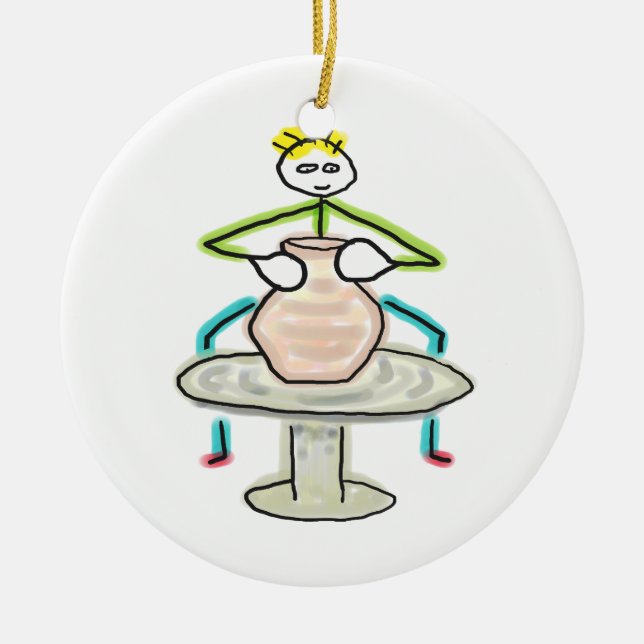 Pottery Making Stickman Ceramic Tree Decoration (Front)