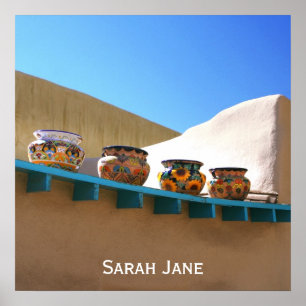 Pottery on Adobe Wall Poster