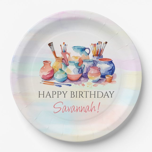 Pottery Paining Birthday Party Paper Plate (Front)