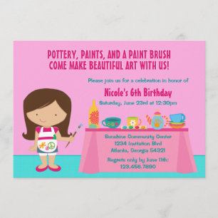 Pottery Painting Arts and Crafts Birthday Party Invitation