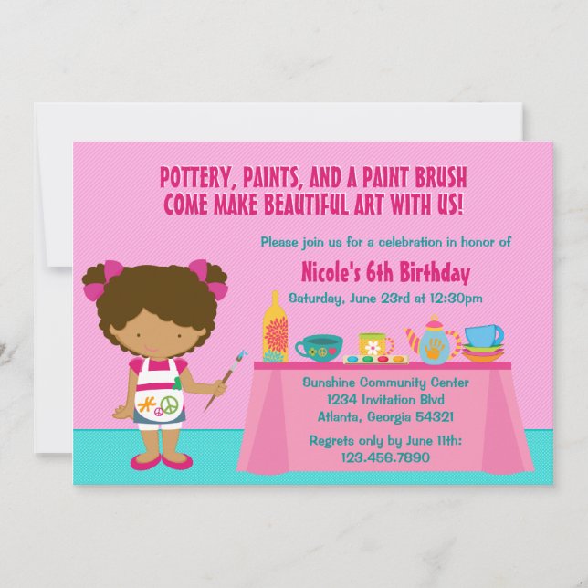 Pottery Painting Arts and Crafts Birthday Party Invitation (Front)