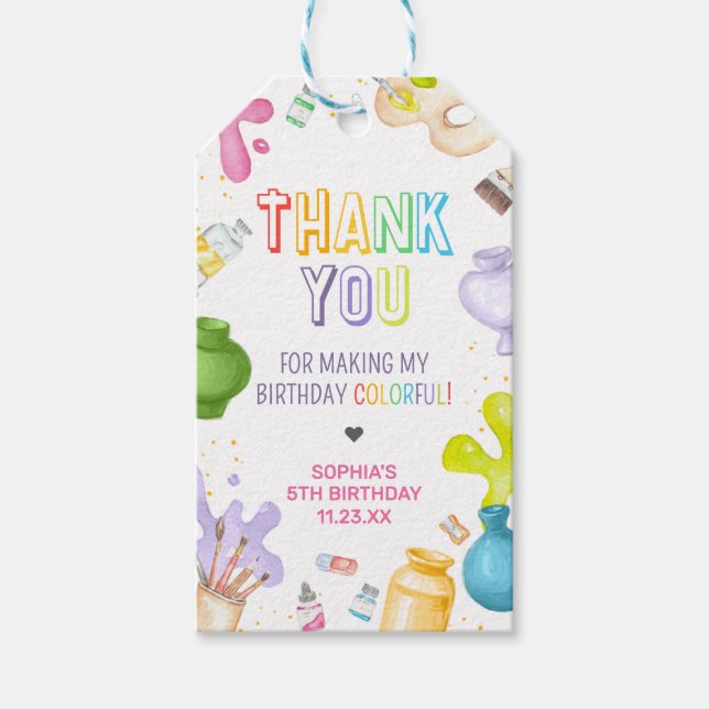 Pottery Painting Birthday Party Favour Tags (Front)