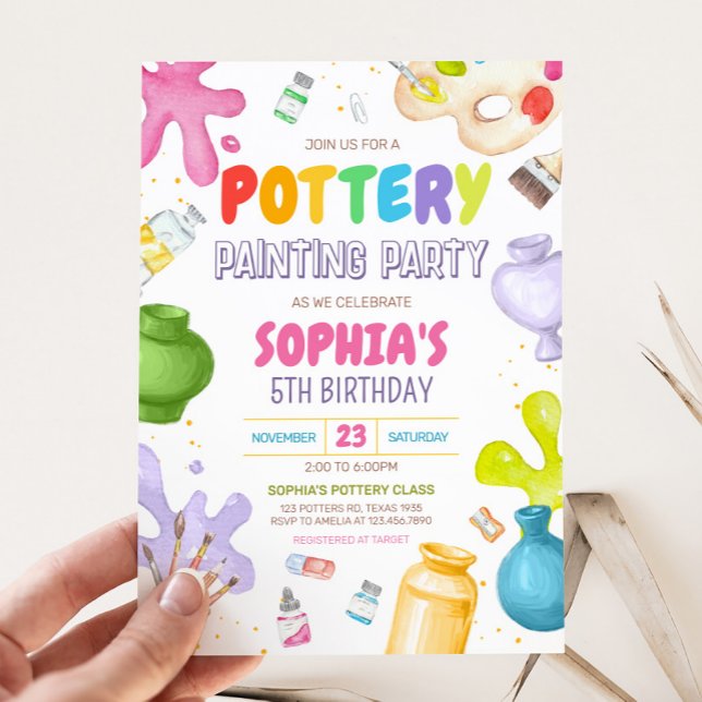 Pottery Painting Birthday Party Invitation (Painting Pottery Birthday Party Invitation)