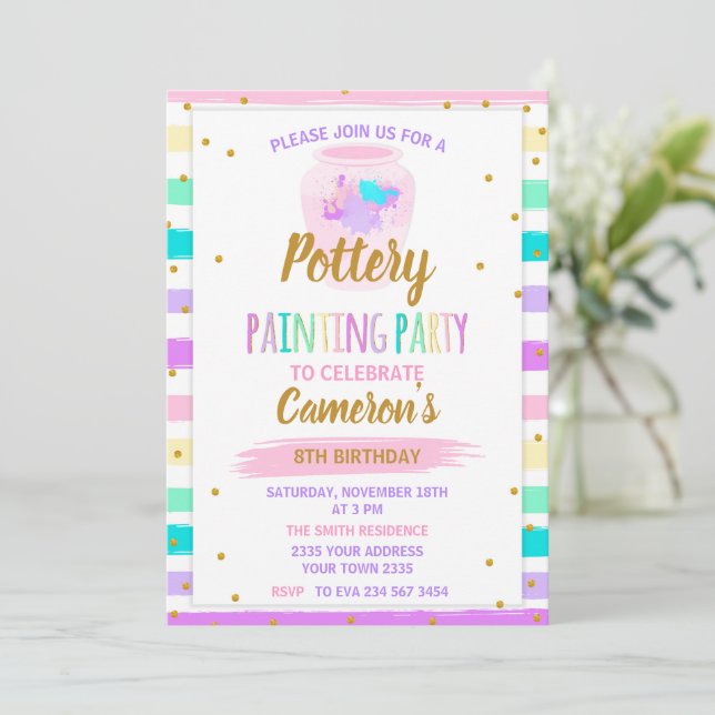 Pottery painting paint birthday party invitation (Standing Front)