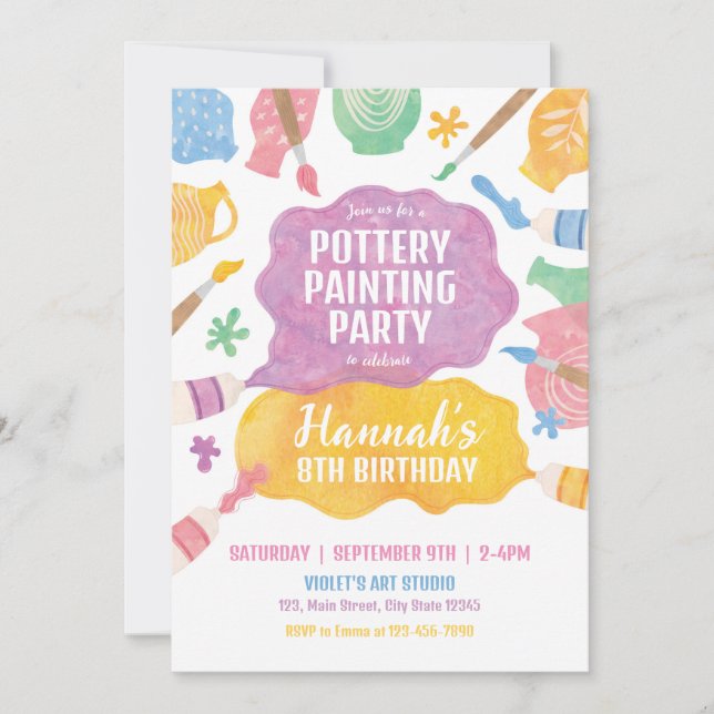 Pottery Painting Party Invitation (Front)