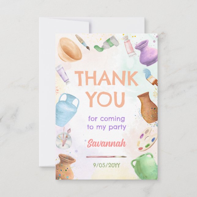 Pottery Painting Party Thank You Card (Front)